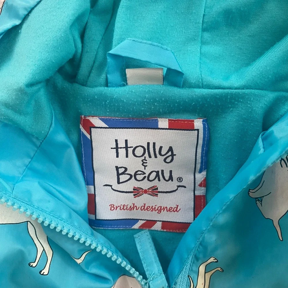 Holly & Beau Kids Color Changing Raincoat Blue Dog Cat Packable Jacket 5-6Y